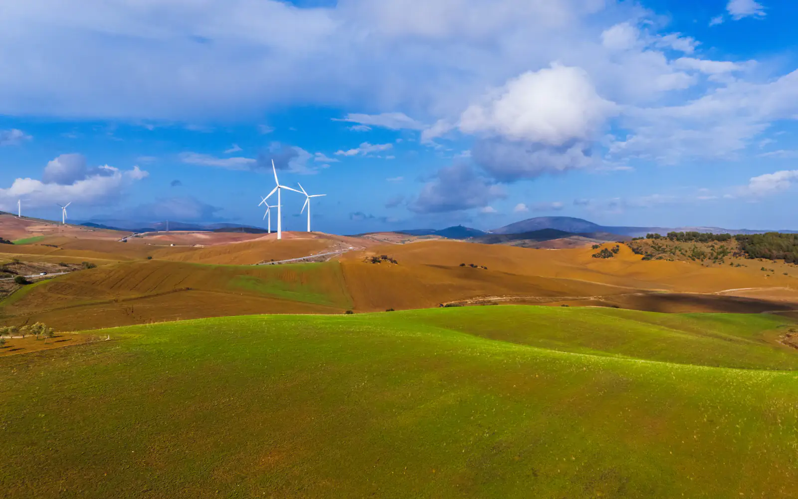 Wind turbines in a renewable-energy landscape